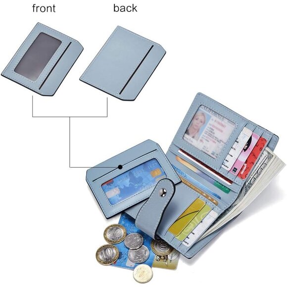Women Leather Wallet RFID Blocking Small Bifold Zipper 2-blue pebble - Picture 2 of 7